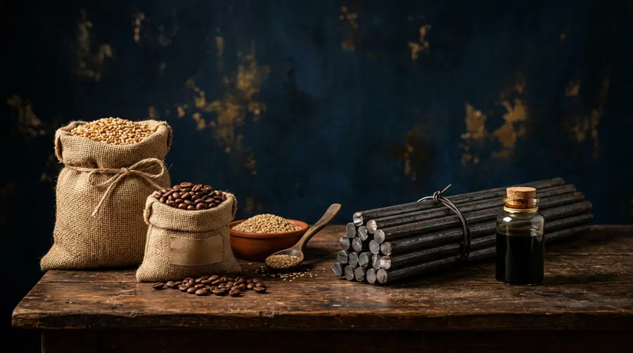 Trade commodities including grain, coffee, sesame, and steel